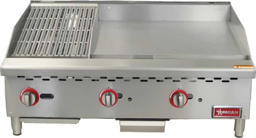 Omcan - 36″ Countertop 95,000 BTU Gas Combination Charbroiler and Griddle Combo - 48296