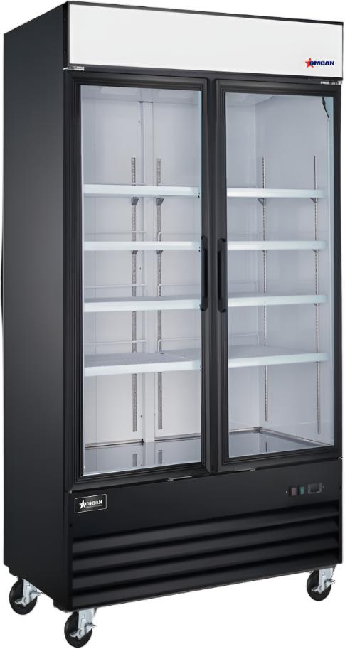Omcan - 40” Glass 2 Swing Door Black Merchandiser Refrigerator - 50128