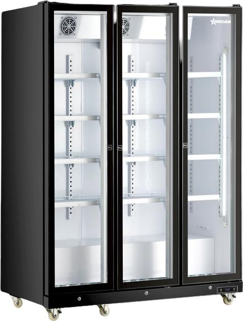 Omcan - 60” Glass Black Three Door Merchandiser Refrigerator - 48384
