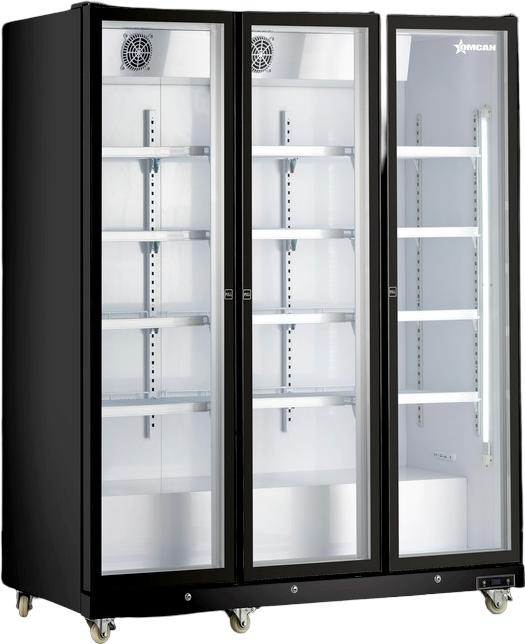 Omcan - 72” Glass Black Three Door Merchandiser Refrigerator - 48385
