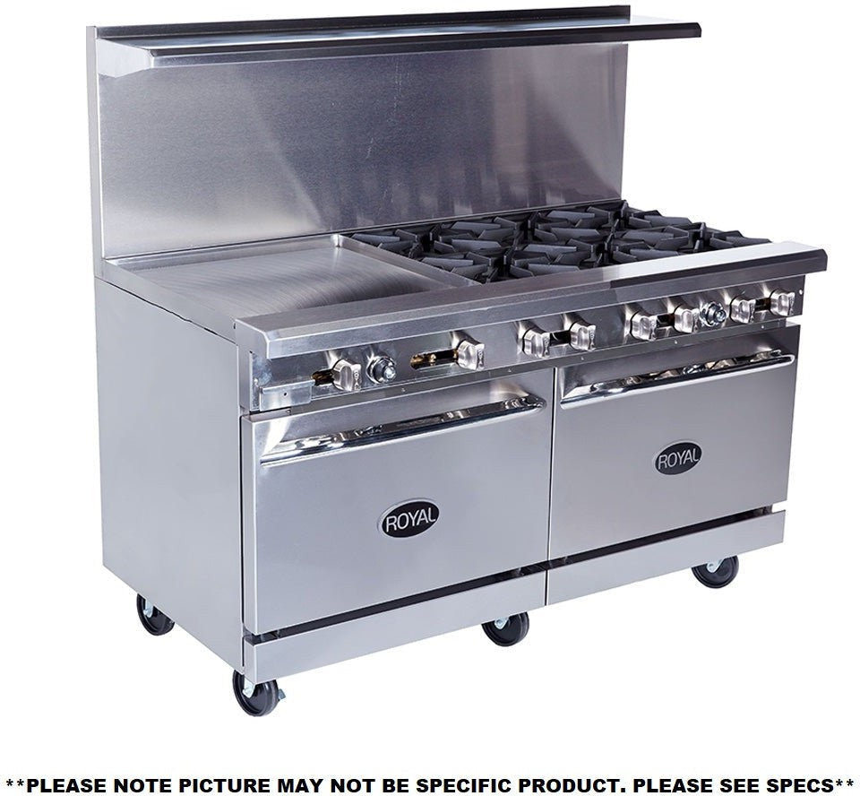 Royal - 60″ Stainless Steel 10 Open Burner Gas Range with 26.5" Wide Oven - RR-10