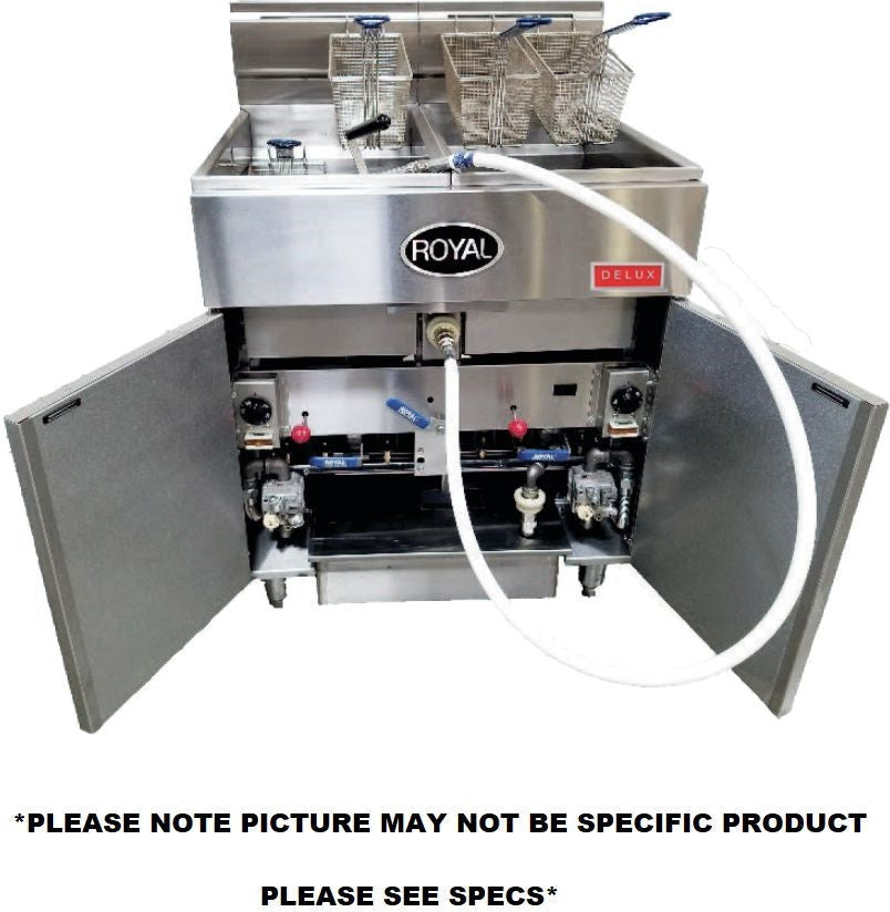 Royal - Delux 60 Lb Gas Fryer with Built in Filter and 8 Product Computer Control with Individual Programming (2 Tanks) - RFT-60-2-CM