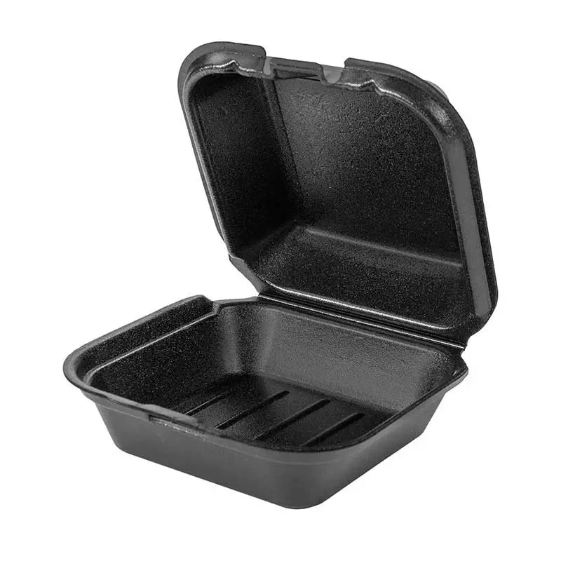 RitePak - 6" x 9" x 2.6" Polystyrene Black Snap Lock Hinged Container, Pack of 150 - RPHS206B