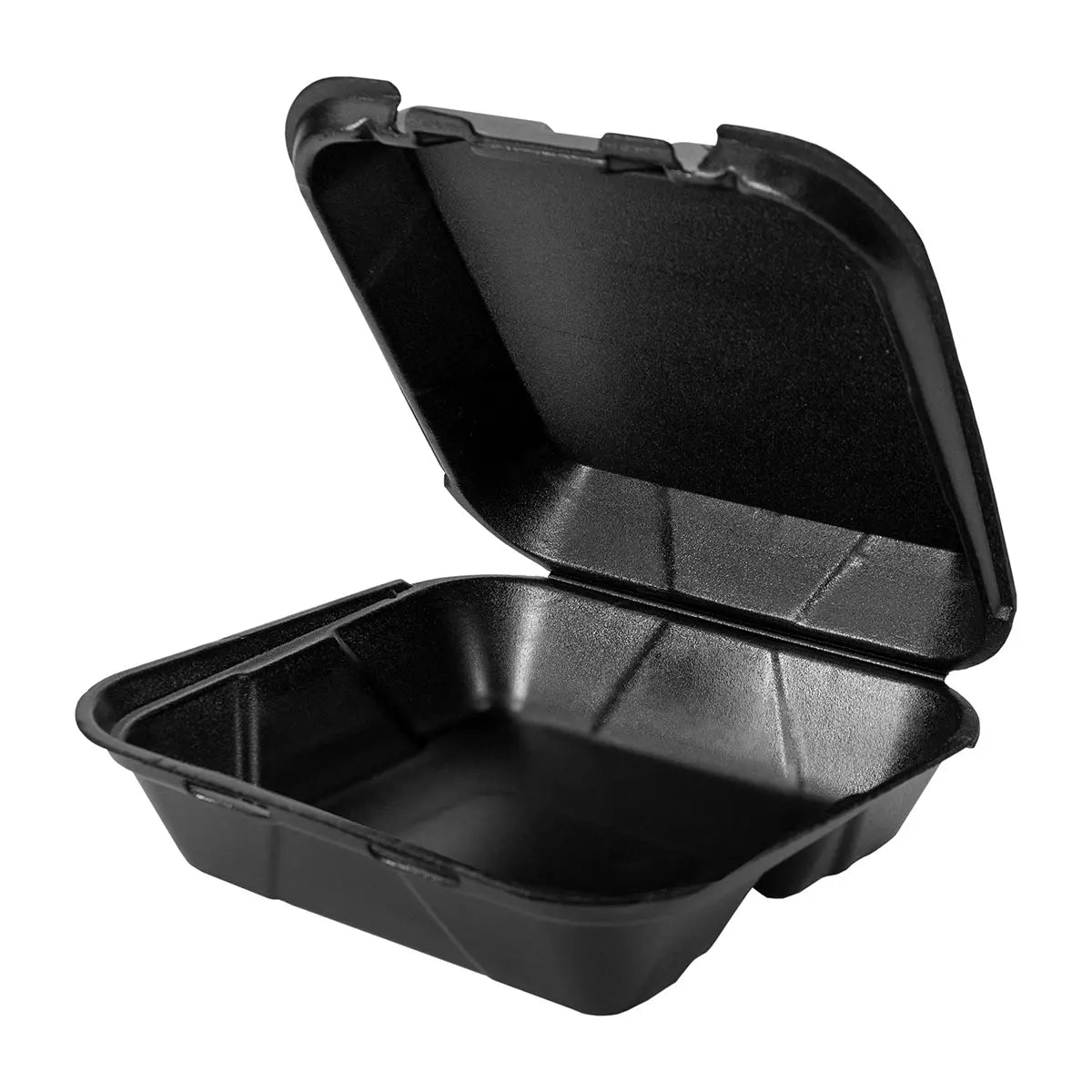 RitePak - 8" x 8" x 2.8" Polystyrene Black Snap Lock Bucharest Grill Hinged Container, Pack of 150 - RPHS801BCG