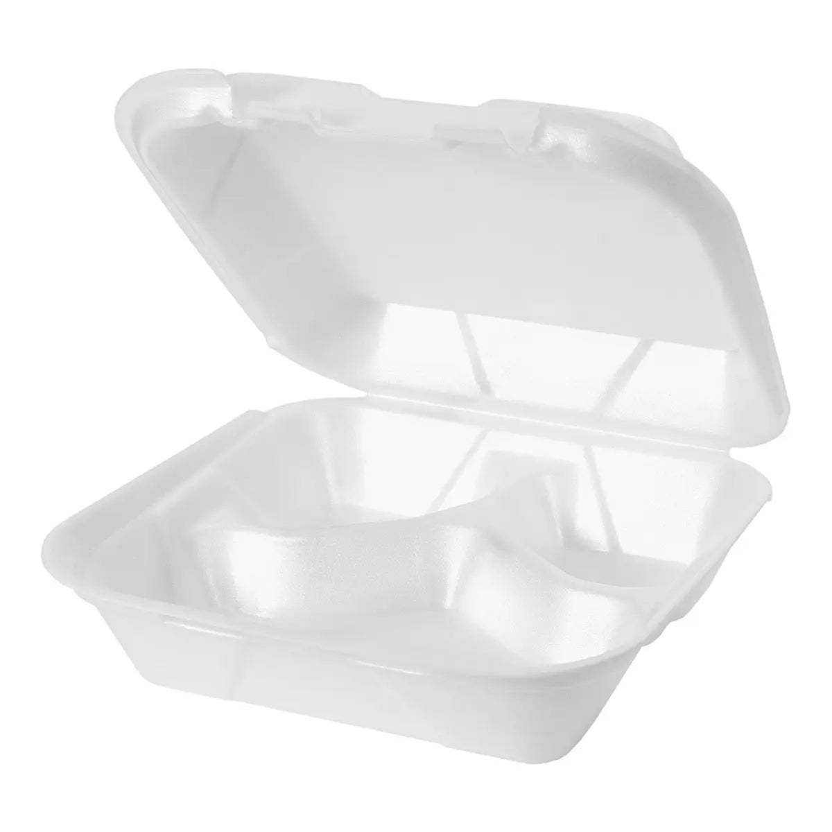 Genpak - 8.75" X 8" X 3" Foam White 3 Compartment Take Out Container, Pack of 200 - 2353073
