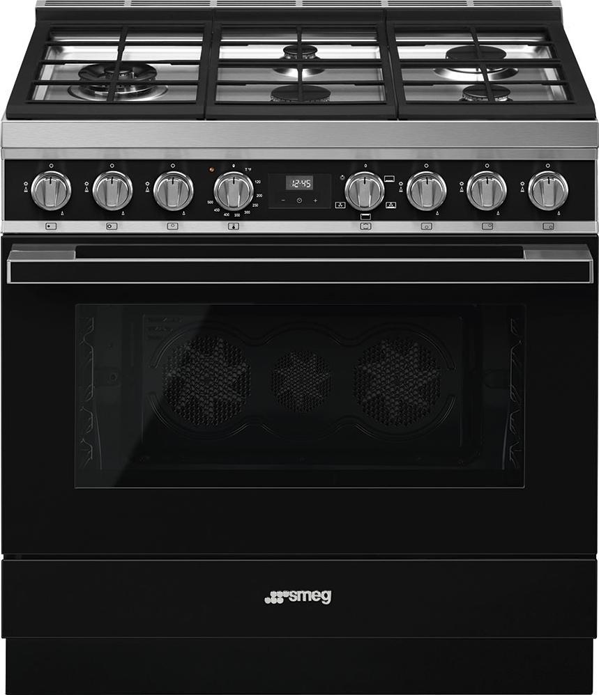 Smeg - Portofino 36" Black 5-Burner Gas Range - CPF36UGGBL (Special Order Item)