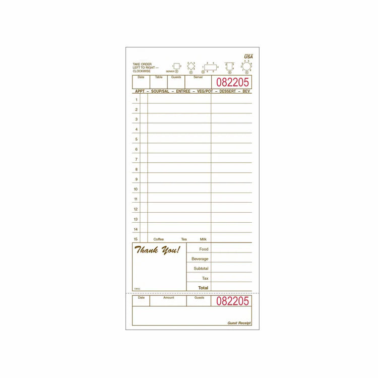 Direct Paper Supply - 4.25" x 9" Carbonless 1 Part Tan Board Guest Checks, 8x250 Per Case - DIRT4932