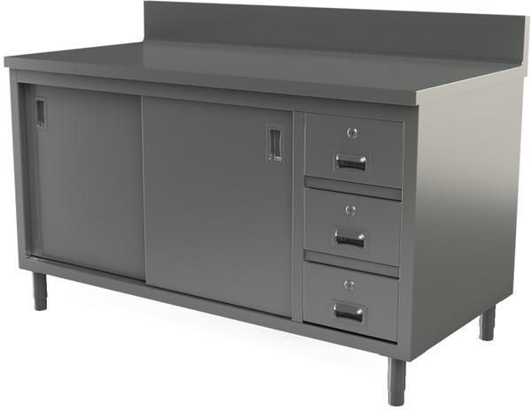 Tarrison - 60" x 30" Servery Work Table with Drawers, Sliding Doors & Backsplash - C3060BD