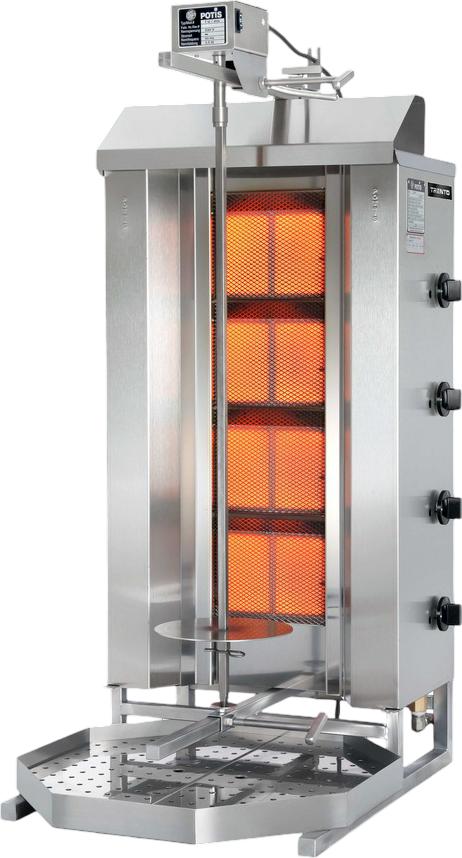 Trento - Potis MU GD4 70 kg Natural Gas Doner Kebab Machine / Vertical Broiler with 4 Burners - 49161