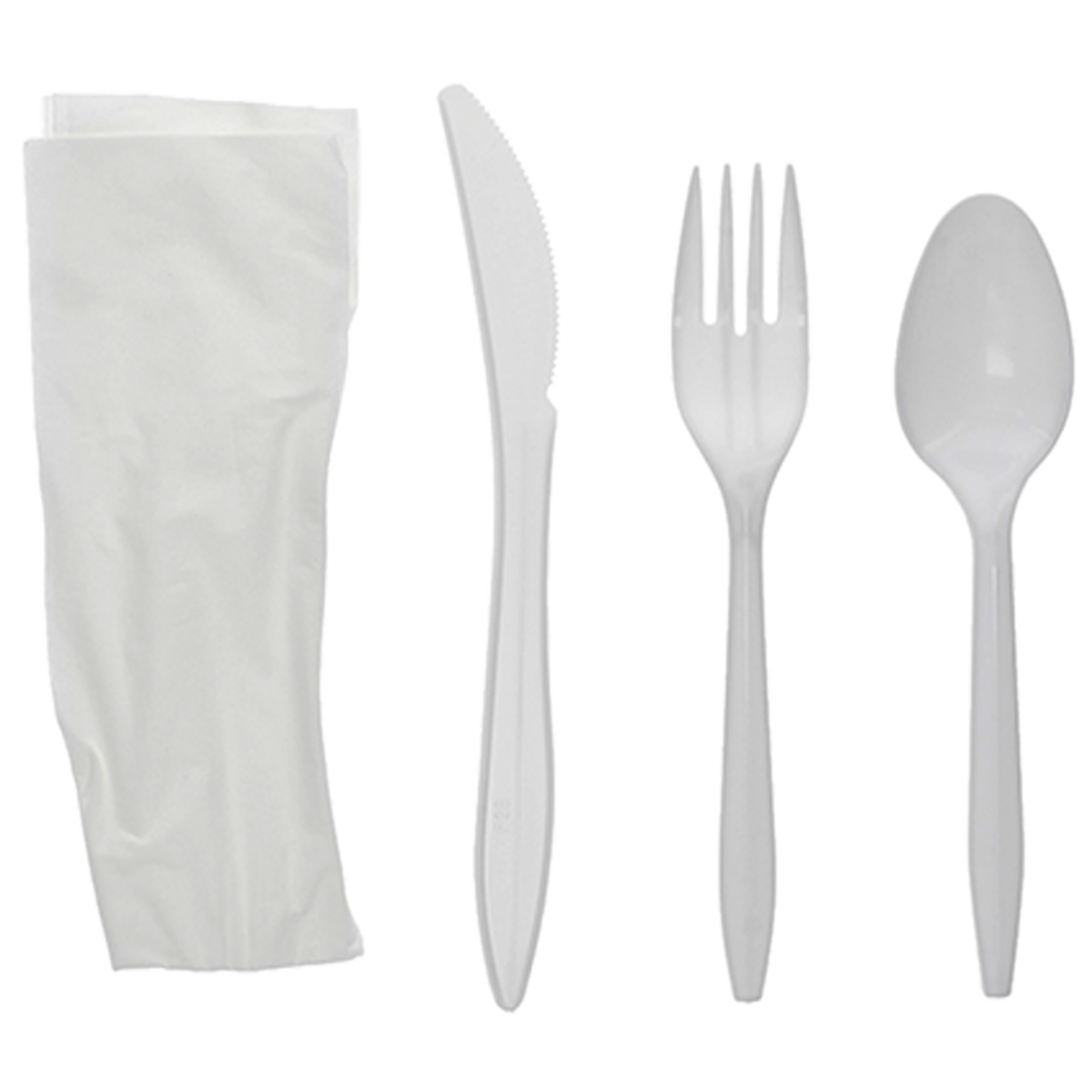 Empress - Medium Weight White Polypro Knife, Fork, Teaspoon, Napkin, Cutlery Kit, Pack of 250 - EMPE176020