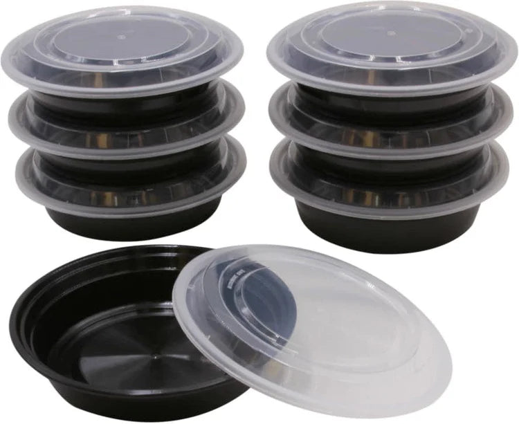 RitePak - 24 Oz, 7" Round Black Microwavable Container Combo - RPMC0724BE