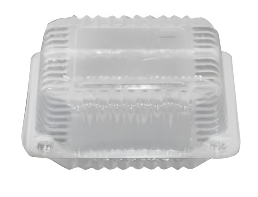 Detroit Forming - 8.25" x 8.75" x 3.5", Clear Square Shallow Hinged Container with Button Lock, Pack of 200 - DFILBH785