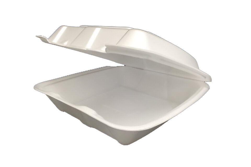 Ecopax - 9.5" x 9.25" x 3.75" White 1 Compartment Foam Hinged Container, Pack of 200 - ECORE993S