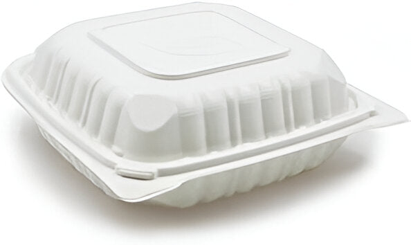 PCMPAK - 8" x 8" White MFPP Microwavable Hinged Lid Container with 1 Compartment, Pack of 180 - PCMSL81W