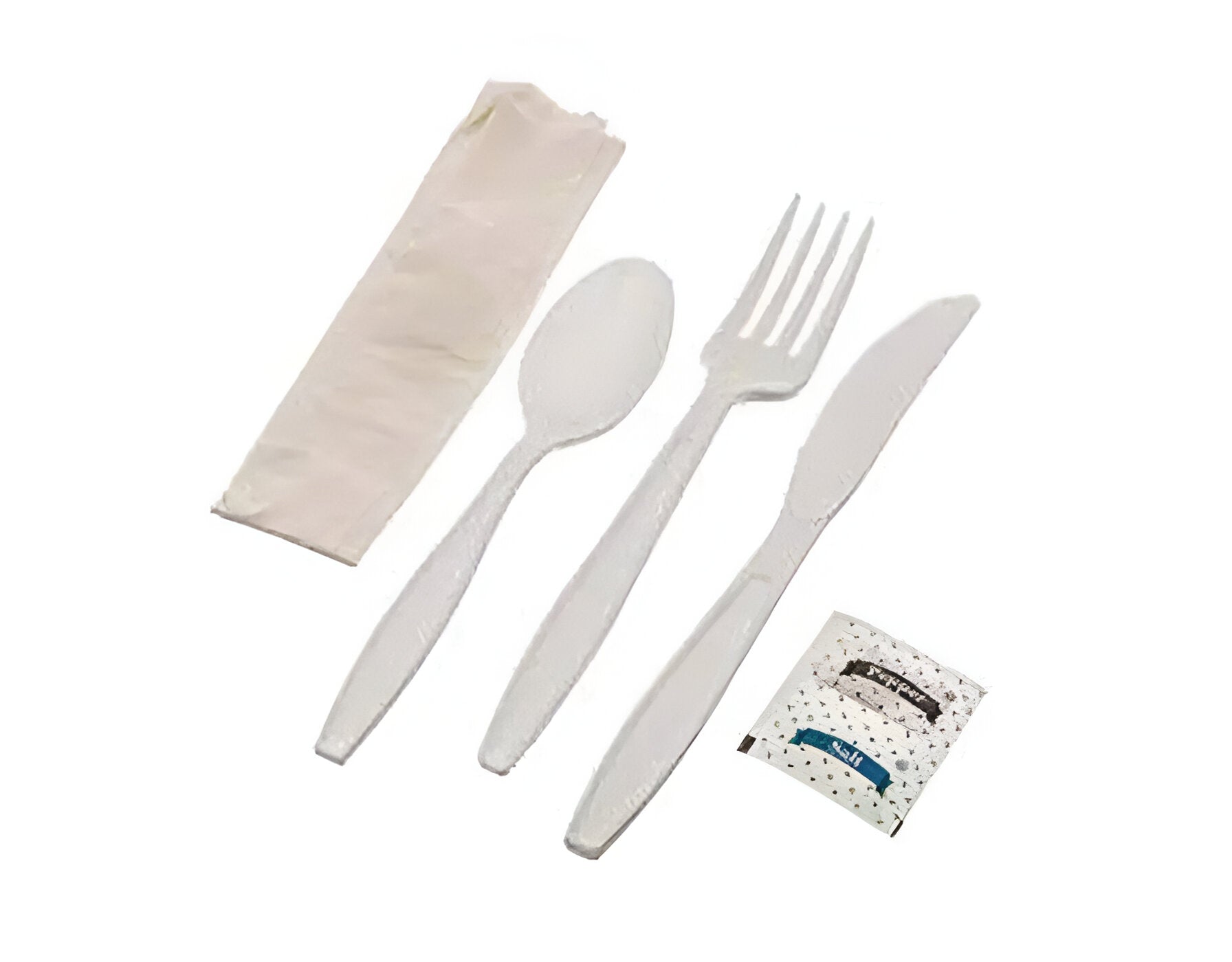 Crystalware - 12" x 13" White Medium Weight Cutlery Kit with 6 Pieces, Pack of 250 - CW6PCKWPP250