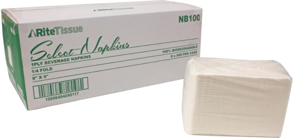 RiteTissue - 1 Ply 9" x 9" Beverage Napkins, 500/cs - NB100