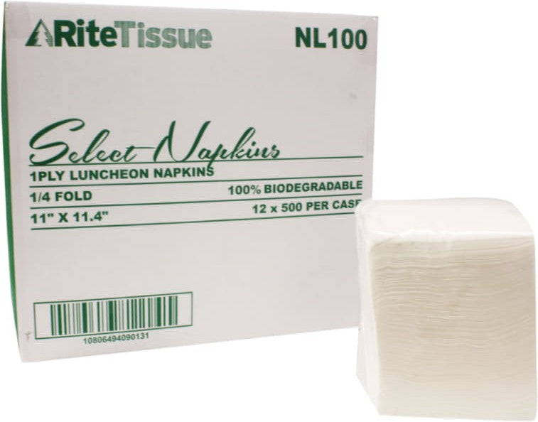 RiteTissue - 11" x 11.4" 1 Ply Luncheon Napkins with 1/4 Fold, 6000/Cs - NL100